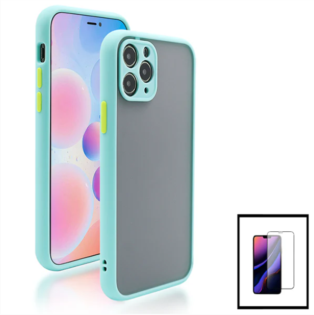 Kit Capa Anti Choque Camera Protection + Película 5D Full Cover para Apple iPhone 13 Pro - Azul Claro