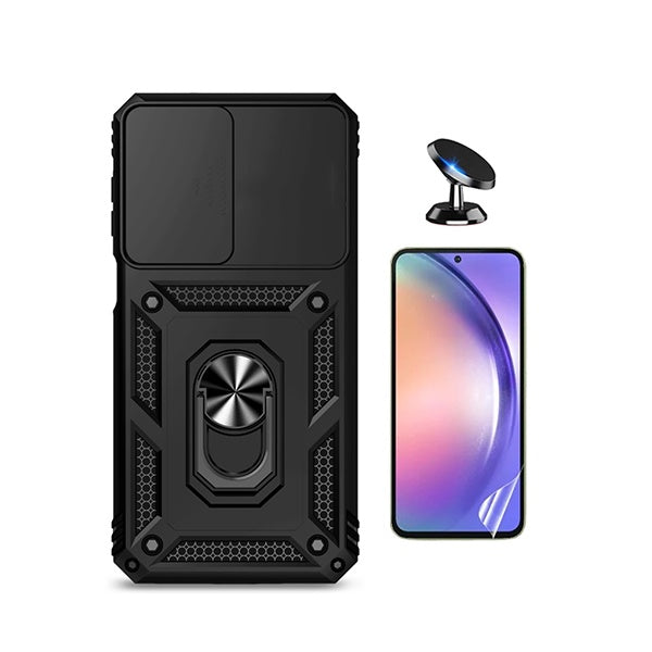 Kit Película Hydrogel Frente + Capa Magnetic Slide Window + Suporte Magnético PHONECARE Para Samsung Galaxy A27 - Preto