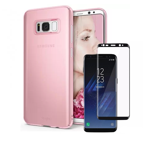 Kit Vidro Premium Full Cover + Capa SlimShield para Samsung Galaxy S9 - Rosa