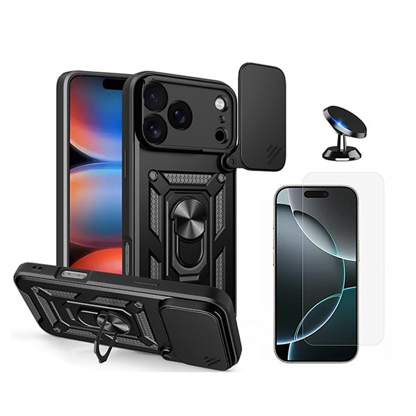 Kit Vidro Clearglass + Capa Magnetic Slide Window + Suporte Magnético PHONECARE Para Apple iPhone 18 Pro Max - Preto