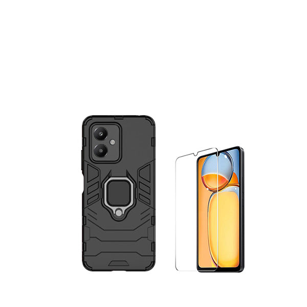 Kit Vidro Clearglass + Capa 3X1 Military Defender para Xiaomi Redmi 13C 5G - Preto