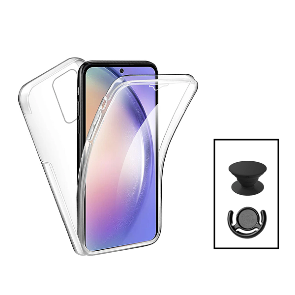 Kit Capa 3x1 360° Impact Protection + 1 GripHolder + 1 Suporte GripHolder Preto para Oppo A57S - Transparente/Preto