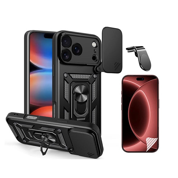 Kit Película Hydrogel Frente + Capa Magnetic Slide Window + Suporte L PHONECARE Para Apple iPhone 18 Pro Max - Preto