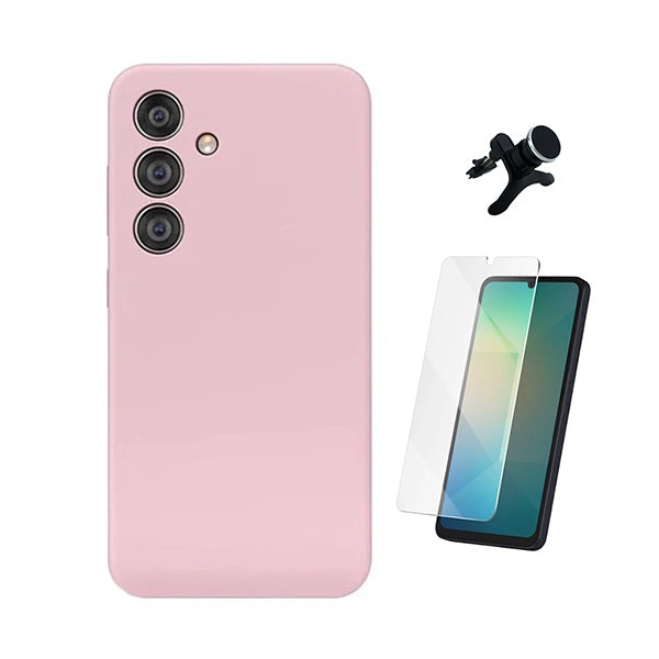 Kit Vidro Clearglass + Capa Silicone Líquido + Suporte Reforçado PHONECARE Para Samsung Galaxy A18 4G - Rosa
