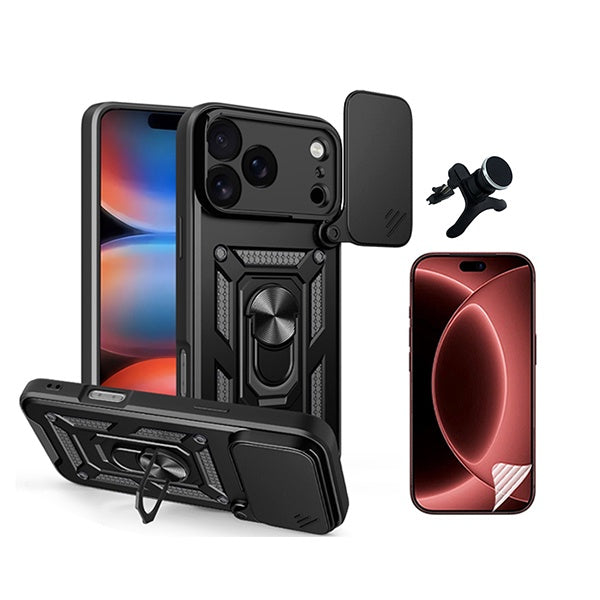 Kit Película Hydrogel Frente + Capa Magnetic Slide Window + Suporte Magnético Reforçado  PHONECARE Para Apple iPhone 18 Pro Max - Preto