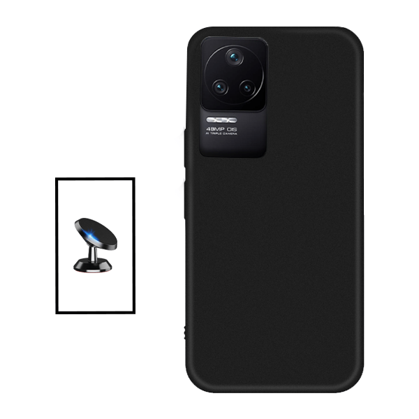 Kit Suporte Magnético de Carro + Capa Silicone Líquido para Xiaomi Poco F4 - Preto