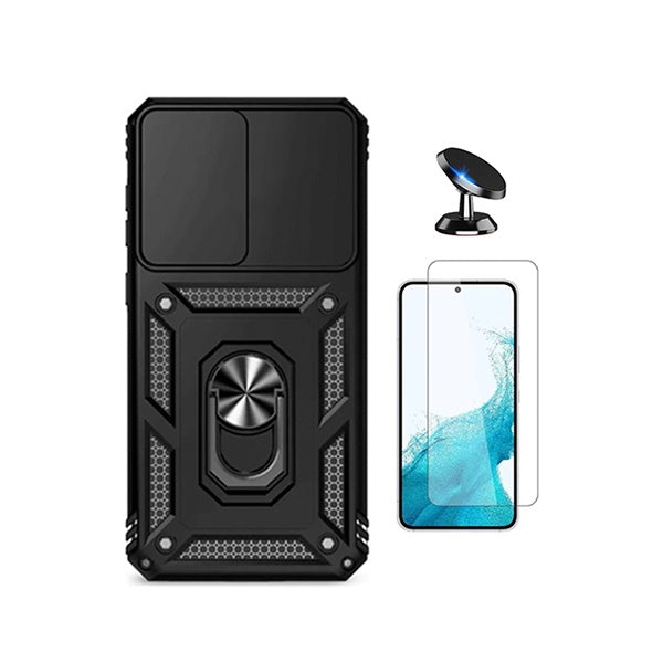 Kit Vidro Clearglass + Capa Magnetic Slide Window + Suporte Magnético PHONECARE Para Samsung Galaxy A57 5G - Preto