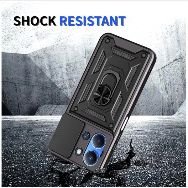 Kit Suporte Reforçado + Capa Magnetic Slide Window PHONECARE Para Xiaomi Redmi 15C - Preto