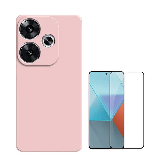 Kit Vidro Premium Full Cover + Capa Silicone Líquido para Xiaomi Poco F6 - Rosa
