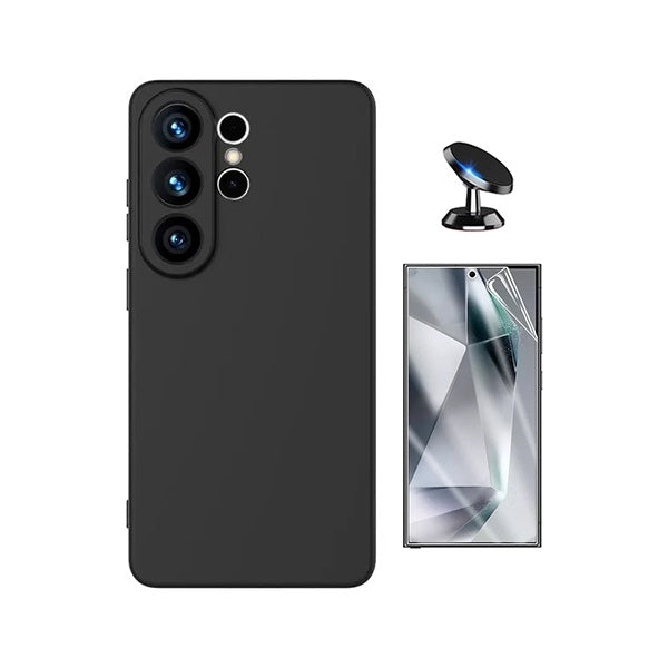Kit Película Hydrogel Frente + Capa Silicone Líquido + Suporte Magnético PHONECARE Para Samsung Galaxy S26 Ultra - Preto