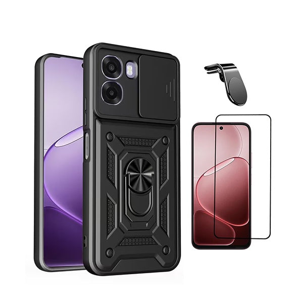 Kit Vidro + Capa Magnetic Slide Window + Suporte L PHONECARE Para Oppo A6x - Preto