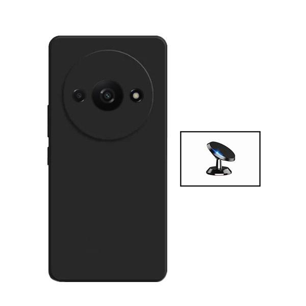 Kit Suporte Magnético de Carro + Capa Silicone Líquido para Xiaomi Redmi A3 - Preto