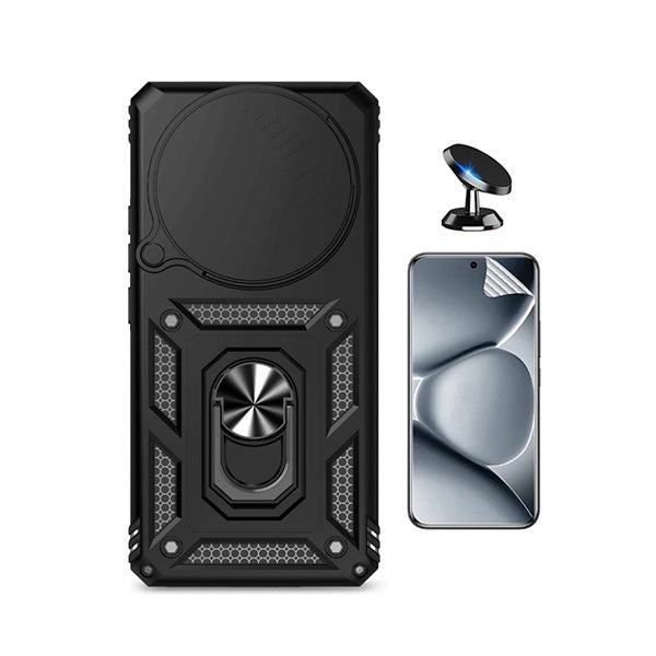 Kit Película Hydrogel Frente + Capa Magnetic Slide Window + Suporte Magnético PHONECARE Para Xiaomi Redmi Note 15 5G - Preto
