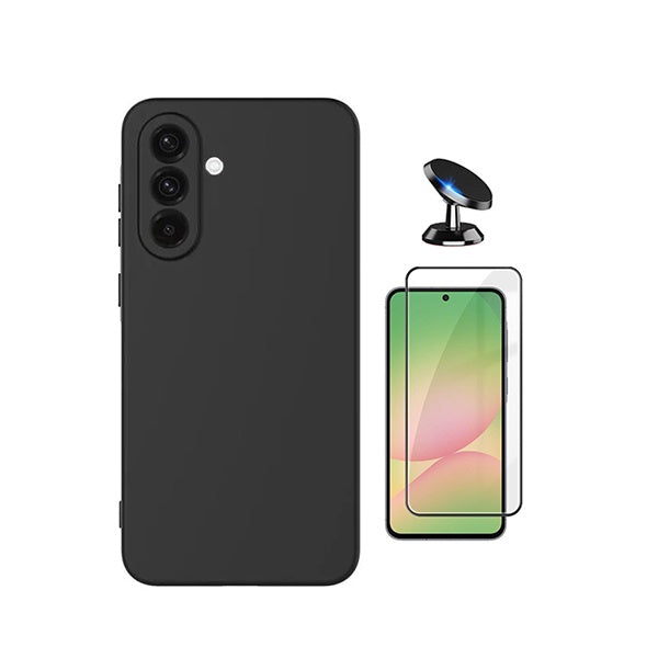 Kit Vidro Temperado + Capa Silicone Líquido + Suporte Magnético PHONECARE Para Samsung Galaxy A57 5G - Preto