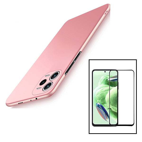 Kit Vidro Premium Full Cover + Capa SlimShield para Xiaomi Redmi Note 12 Explorer - Rosa