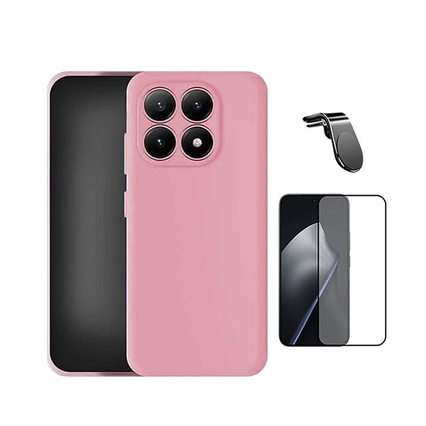 Kit Vidro Temperado + Capa Silicone Líquido + Suporte L PHONECARE Para Xiaomi 17 5G - Rosa