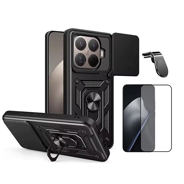 Kit Vidro + Capa Magnetic Slide Window + Suporte L PHONECARE Para Xiaomi 15T Pro 5G - Preto