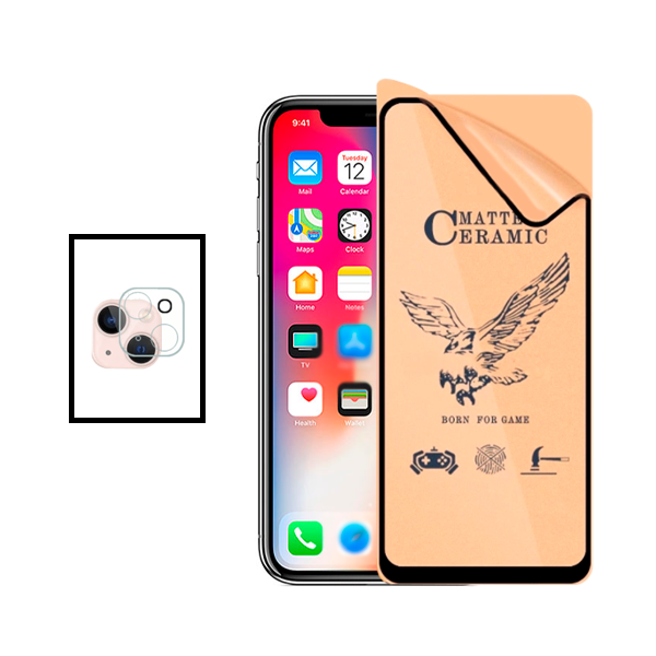 Kit Película de Camara Traseira + Película CeramicGlass para Apple iPhone 14 - Transparente/Preto