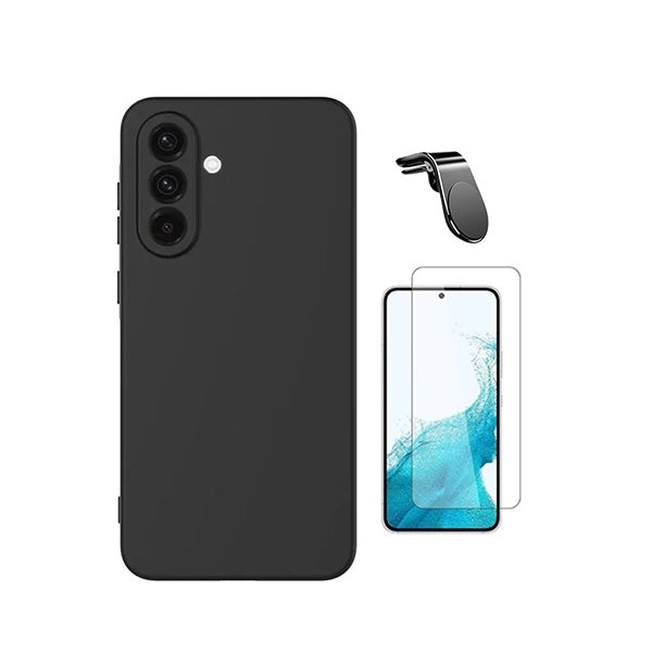 Kit Vidro Clearglass + Capa Silicone Líquido + Suporte L PHONECARE Para Samsung Galaxy A57 5G - Preto