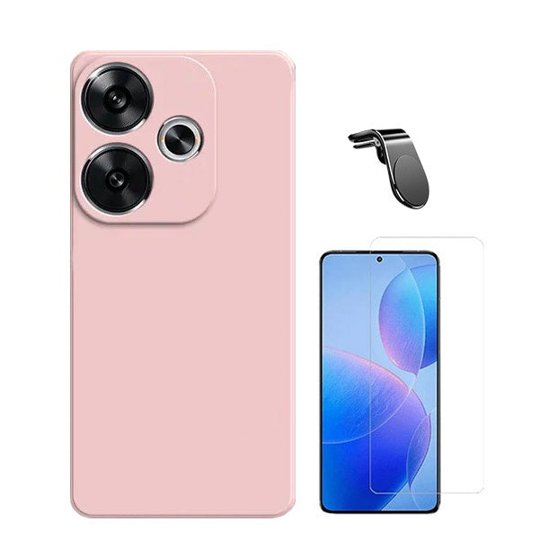 Kit Vidro Clearglass + Capa Silicone Líquido + Suporte Magnético L Safe Driving para Xiaomi Poco F6 - Rosa