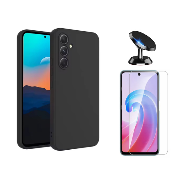 Kit Vidro Clearglass + Capa Silicone Líquido + Suporte Magnético PHONECARE Para Samsung Galaxy A36 - Preto