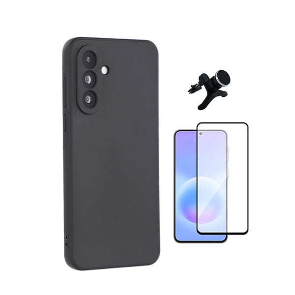 Kit Vidro Temperado + Capa Silicone Líquido + Suporte Magnético Reforçado PHONECARE Para Samsung Galaxy A27 - Preto