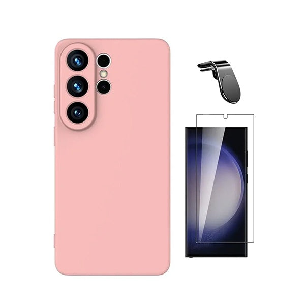 Kit Vidro Clearglass + Capa Silicone Líquido + Suporte L PHONECARE Para Samsung Galaxy S26 Ultra - Rosa