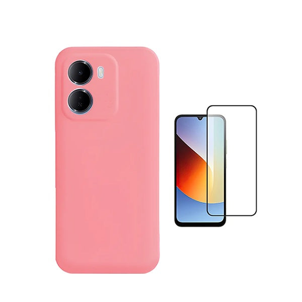 Kit Vidro Temperado + Capa Silicone Líquido PHONECARE Para Xiaomi Redmi 15a - Rosa