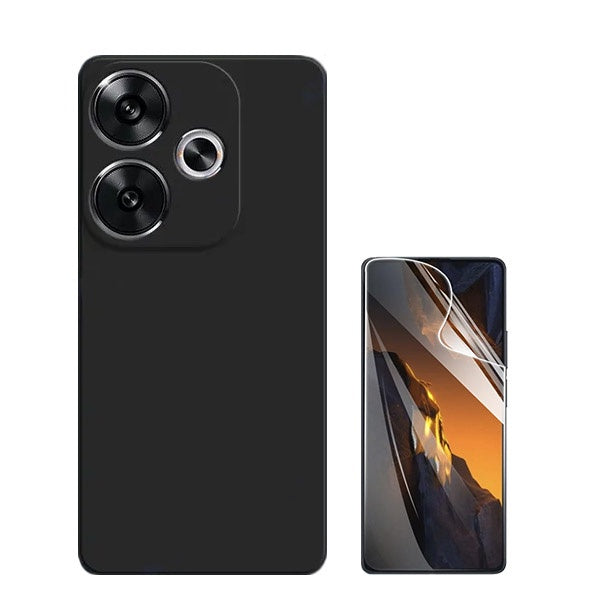 Kit Película Hydrogel Full Cover Frente + Capa Silicone Líquido para Xiaomi Poco F6 - Preto