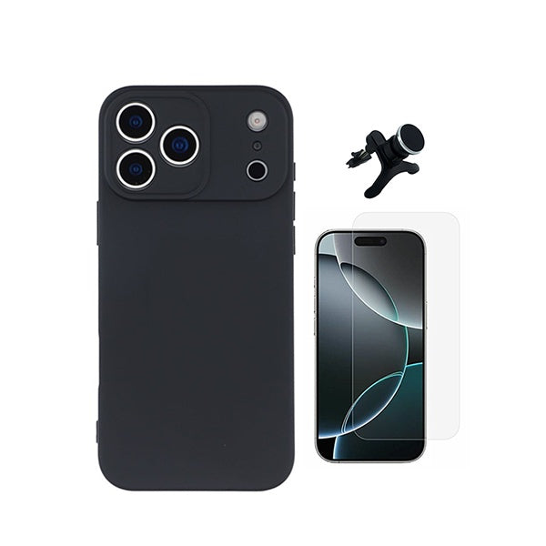 Kit Vidro Clearglass + Capa Silicone Líquido + Suporte Reforçado PHONECARE Para Apple iPhone 18 Pro - Preto