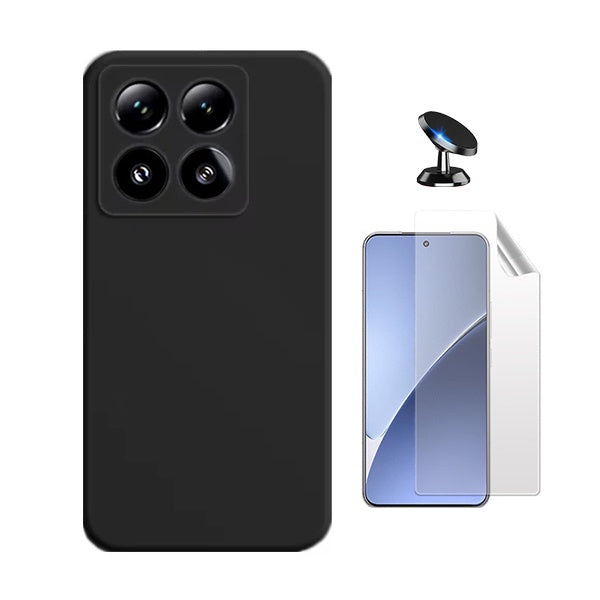 Kit Película Hydrogel Frente + Capa Silicone Líquido + Suporte Magnético Phonecare Para Xiaomi 15 Pro - Preto