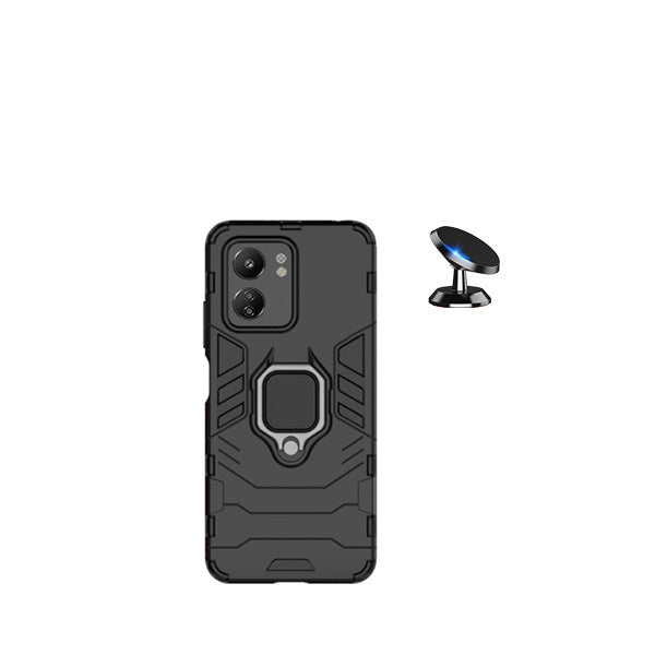 Kit Suporte Magnético de Carro + Capa 3X1 Military Defender para Xiaomi Redmi 13C - Preto