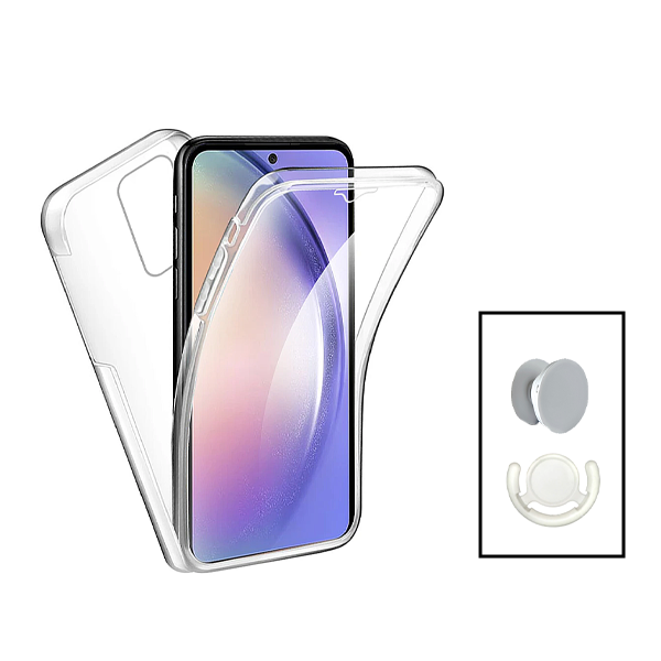 Kit Capa 3x1 360° Impact Protection + 1 GripHolder + 1 Suporte GripHolder Branco para Oppo A17 - Transparente/Branco