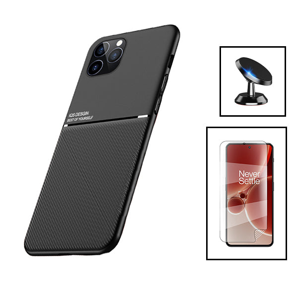 Kit Capa Magnetic Lux + Película Hydrogel Full Cover Frente + Suporte Magnético de Carro para Xiaomi Redmi 12 5G - Preto