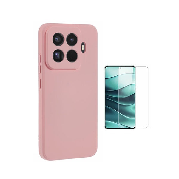 Kit Vidro Clearglass + Capa Silicone Líquido PHONECARE Para Xiaomi 15T Pro 5G - Rosa