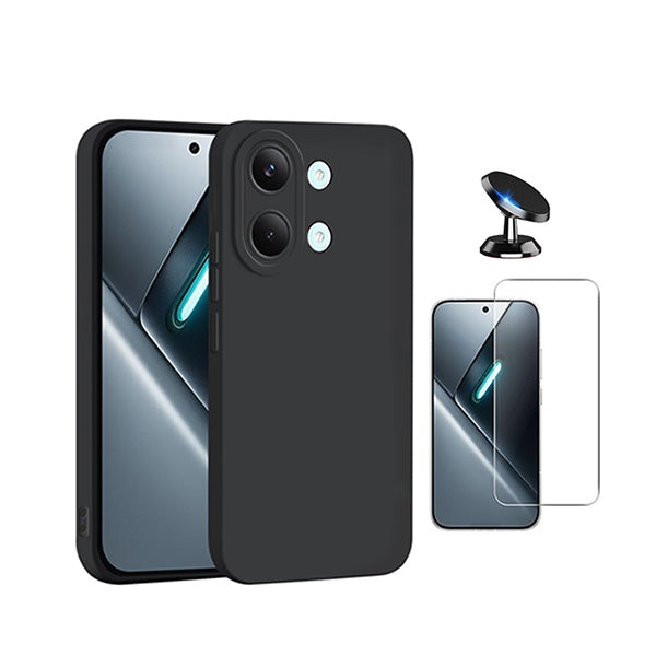 Kit Vidro Clearglass + Capa Silicone Líquido + Suporte Magnético PHONECARE Para Xiaomi Poco X8 Pro Max 5G - Preto