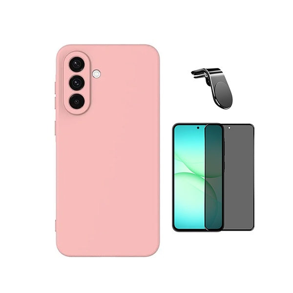 Kit Vidro Anti-Spy + Capa Silicone Líquido + Suporte Magnético L PHONECARE Para Samsung Galaxy A37 5G - Rosa