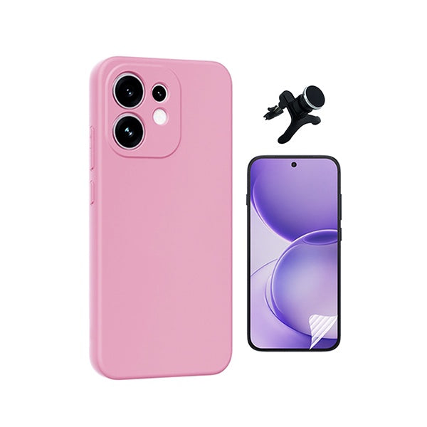 Kit Película Hydrogel Frente + Capa Silicone Líquido +  Suporte Reforçado PHONECARE Para Oppo Reno16 - Rosa