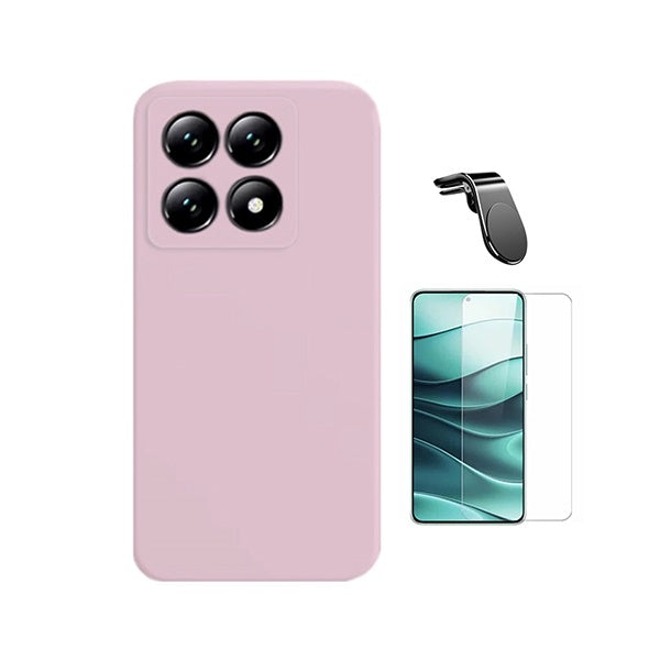 Kit Vidro Clearglass + Capa Silicone Líquido + Suporte L PHONECARE Para Xiaomi 15T 5G - Rosa