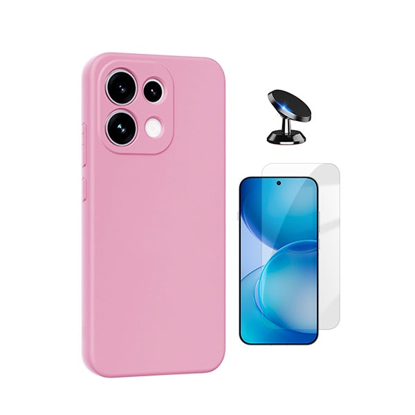 Kit Vidro Clearglass + Capa Silicone Líquido + Suporte Magnético PHONECARE Para Oppo Reno16 F 5G - Rosa