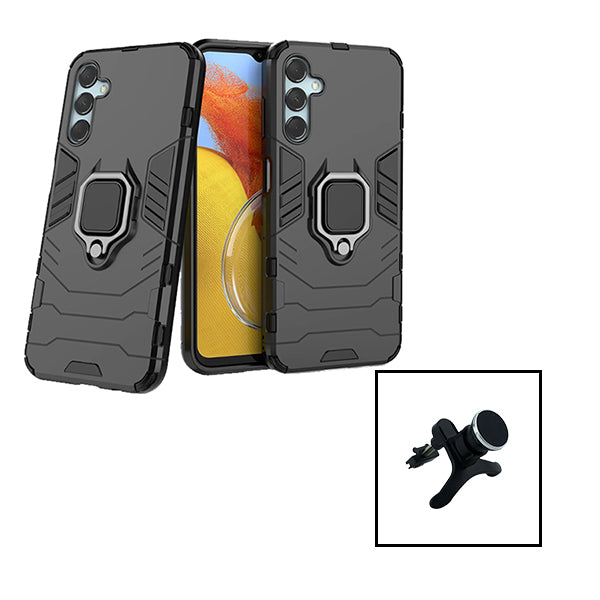 Kit Suporte Magnético de Carro Reforçado + Capa 3X1 Military Defender para Samsung Galaxy M34 5G - Preto