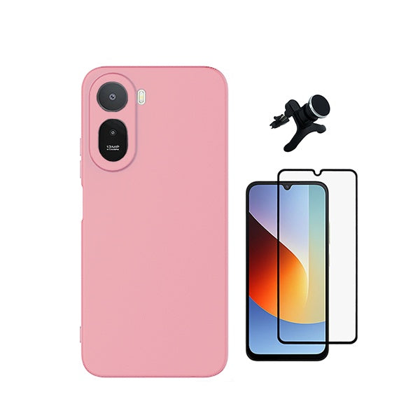 Kit Vidro Temperado + Capa Silicone Líquido + Suporte Magnético Reforçado PHONECARE Para Xiaomi Redmi A7 Pro - Rosa