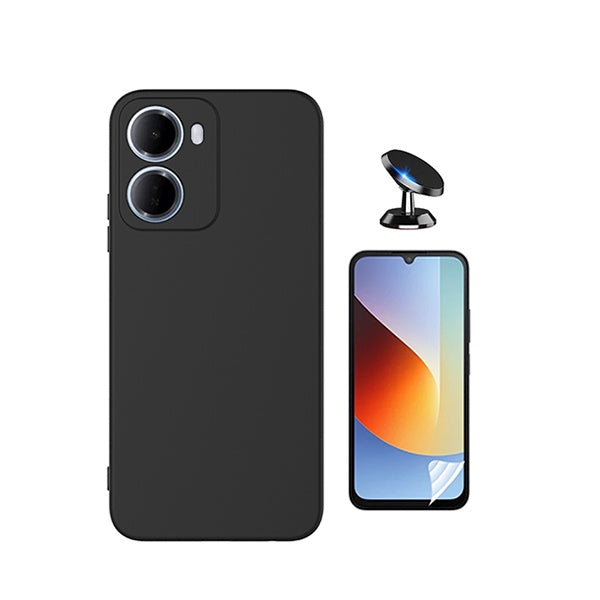Kit Película Hydrogel Frente + Capa Silicone Líquido + Suporte Magnético PHONECARE Para Xiaomi Redmi 15a - Preto