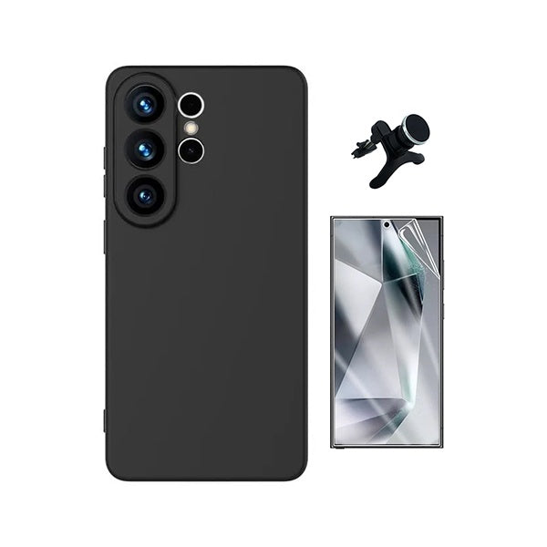 Kit Película Hydrogel Frente + Capa Silicone Líquido +  Suporte Reforçado PHONECARE Para Samsung Galaxy S26 Ultra - Preto