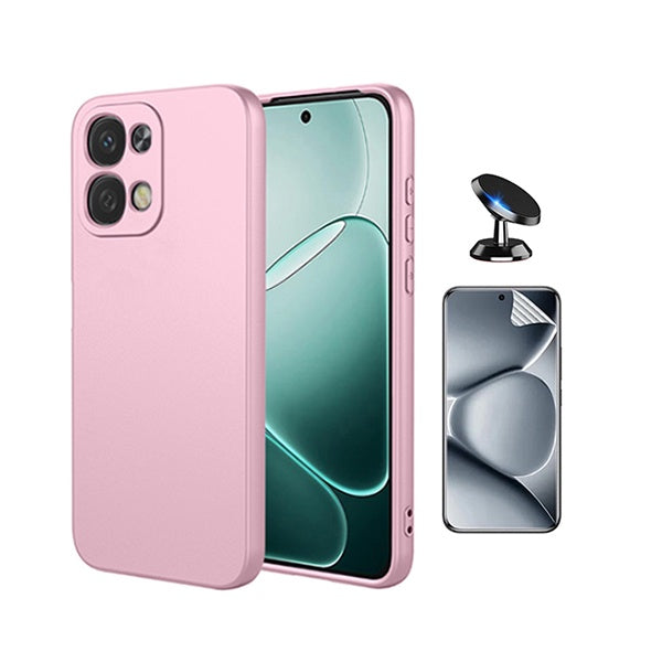 Kit Película Hydrogel Frente + Capa Silicone Líquido + Suporte Magnético PHONECARE Para Oppo A6 Pro - Rosa