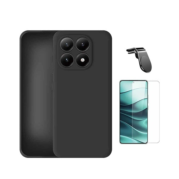 Kit Vidro Clearglass + Capa Silicone Líquido + Suporte L PHONECARE Para Xiaomi 17 5G - Preto