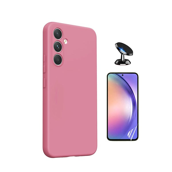 Kit Película Hydrogel Frente + Capa Silicone Líquido + Suporte Magnético PHONECARE Para Samsung Galaxy A27 - Rosa