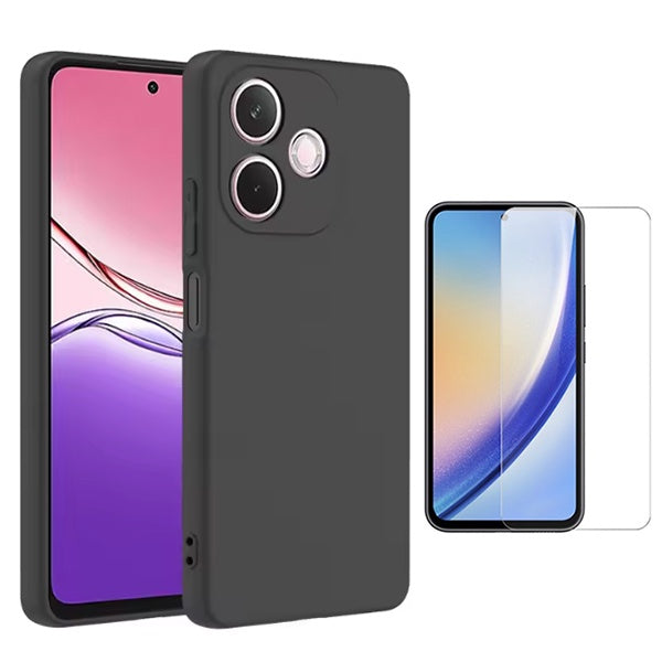 Kit Vidro Clearglass + Capa Silicone Líquido PHONECARE Para Oppo A5 Pro 5G - Preto