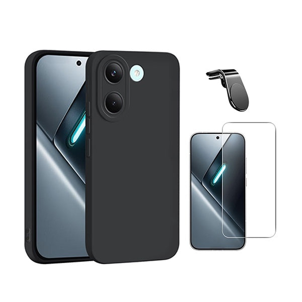 Kit Vidro Clearglass + Capa Silicone Líquido + Suporte L PHONECARE Para Xiaomi Poco X8 Pro 5G - Preto