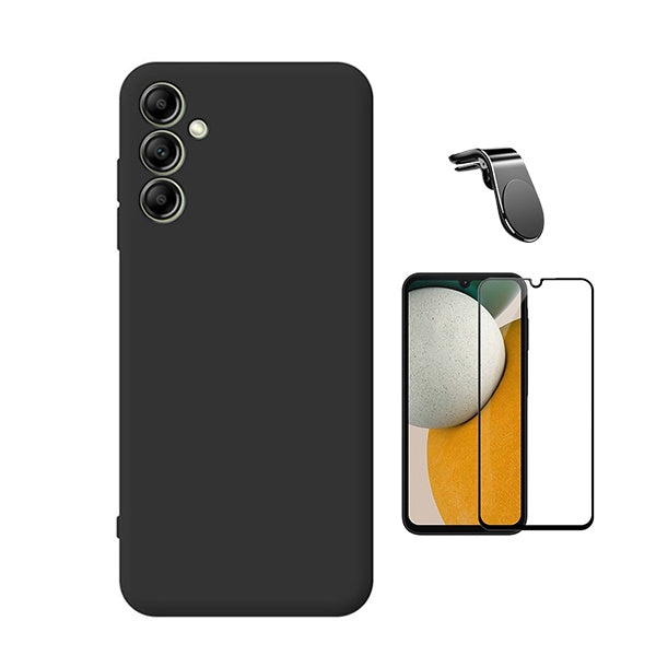 Kit Vidro Temperado + Capa Silicone Líquido + Suporte L Para Samsung Galaxy A16 5G - Preto